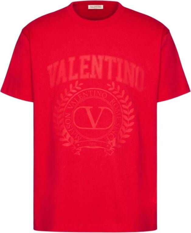 Valentino Garavani Logo-Print Katoenen T-Shirt in Rood Heren
