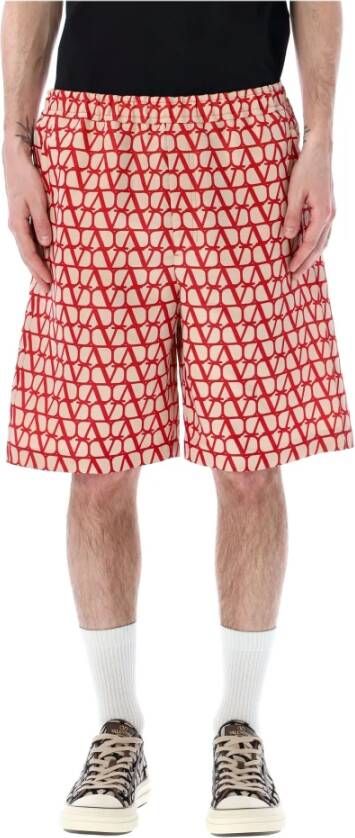 Valentino Garavani Luxe Zijden V Logo Bermuda Shorts Rood Heren