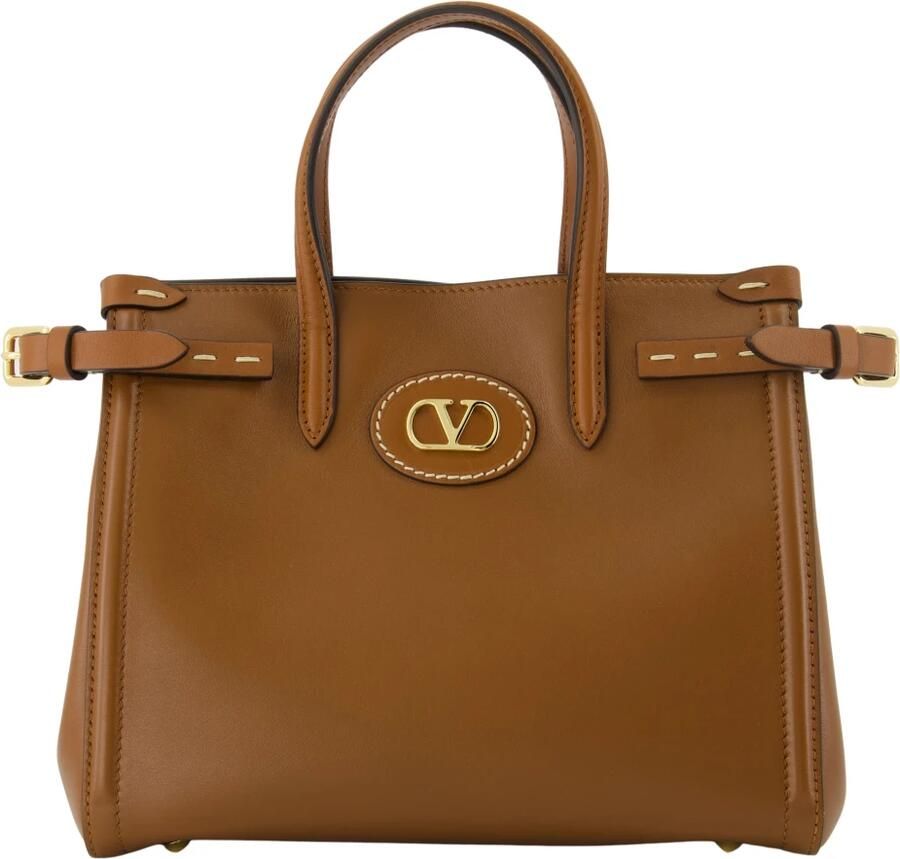 Valentino Garavani Bruine leren schoudertas met gouden hardware Brown Dames