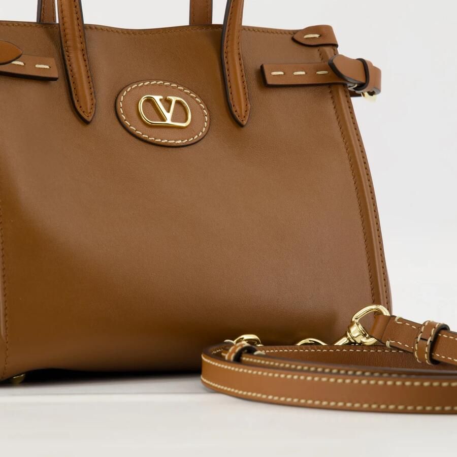Valentino Garavani Bruine leren schoudertas met gouden hardware Brown Dames - Foto 3