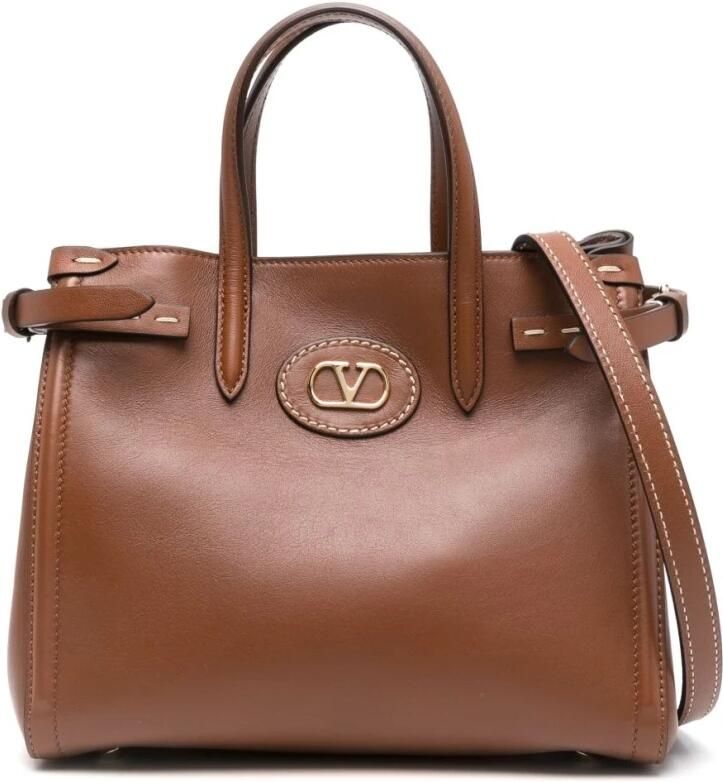 Valentino Garavani Bruine leren schoudertas met gouden hardware Brown Dames - Foto 6