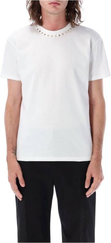 Valentino Garavani Wit Jersey T-Shirt met Metalen Studs Wit Heren