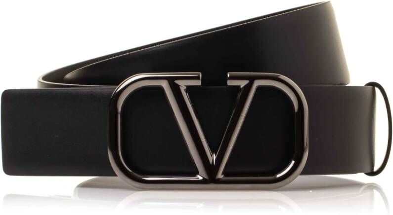 Valentino Garavani Zwart Leren V-Logo Riem Zwart Heren