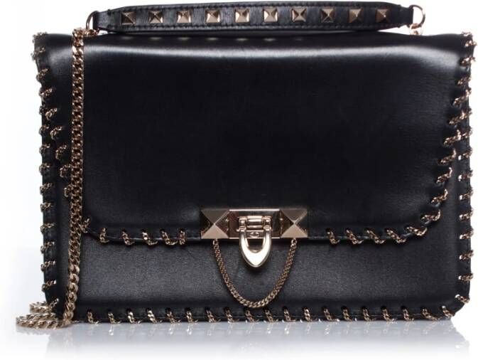 Valentino Vintage Pre-owned Demilune chain leather shoulderbag Zwart Dames