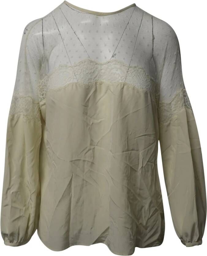 Valentino Vintage RED Valentino Lace Blouse in Cream Silk Wit Dames