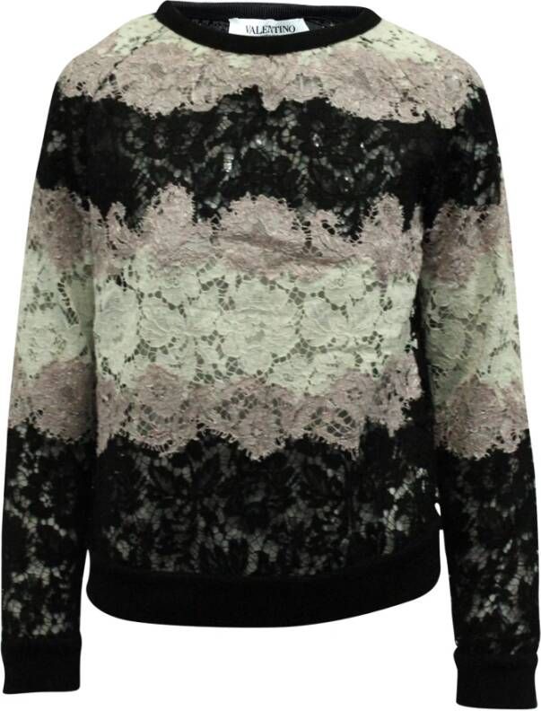 Valentino Vintage Valentino Intarsia Lace Sweatshirt in Multicolor Cotton Zwart Dames