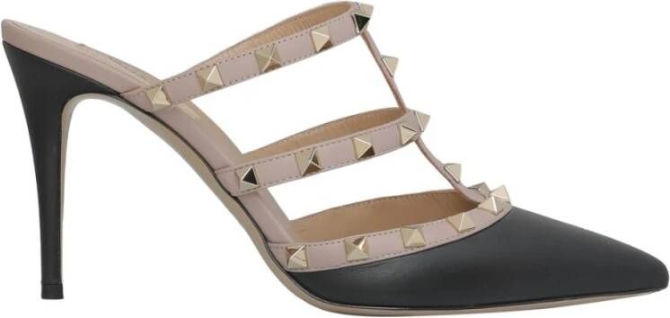 Valentino Vintage Voldoende lederen rockstud muilezel sandalen Zwart Dames