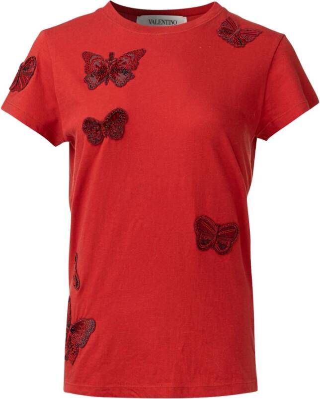Valentino Vintage Voldoende vlinder-bolidde T-shirt Rood Dames
