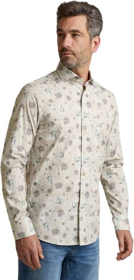 Vanguard Long sleeve shirt print on poplin pure cashmere Bruin Heren