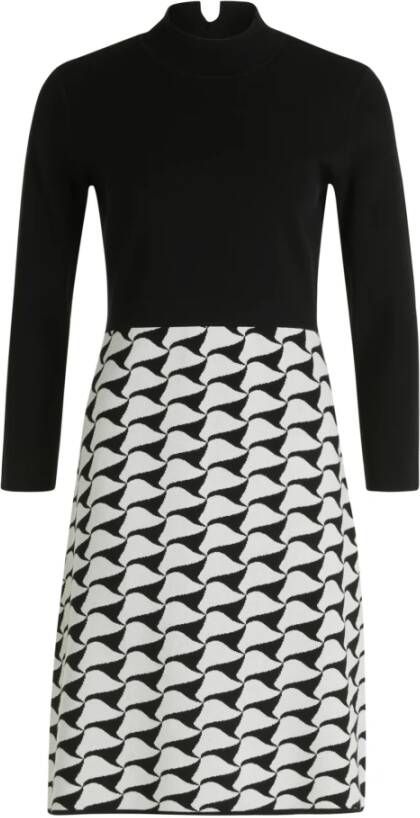 Vera Mont Grafische Gebreide Jurk met Opstaande Kraag Black Dames
