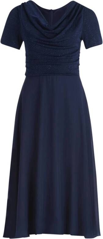 Vera Mont Jurk met Korte Mouw en Wijd Uitlopende Rok Blauw Dames