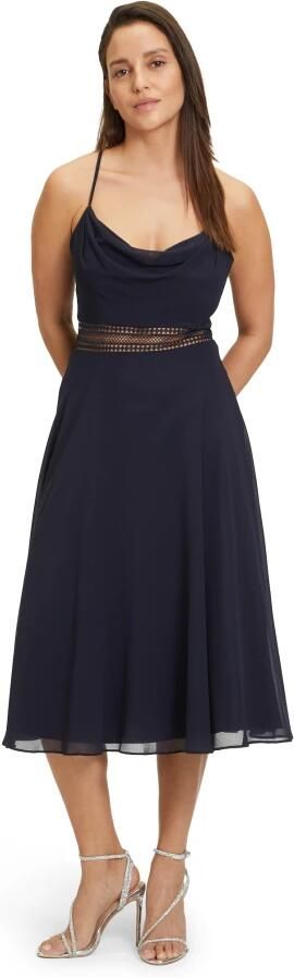 Vera Mont Chiffon Cocktailjurk met Watervalhalslijn Blue Dames - Foto 2