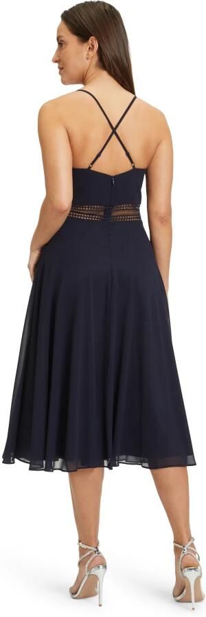 Vera Mont Chiffon Cocktailjurk met Watervalhalslijn Blue Dames