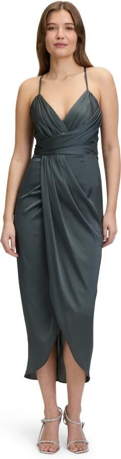 Vera Mont Elegante Satijnen Avondjurk met Ruches Green Dames