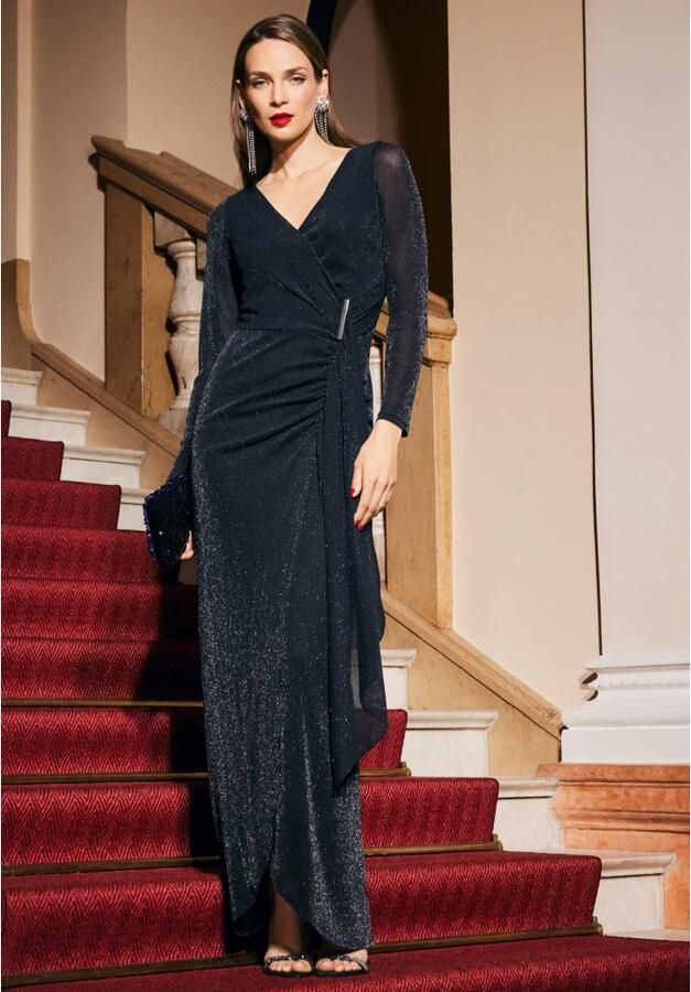 Vera Mont Glamoureus Gerimpelde Avondjurk Blue Dames - Foto 4