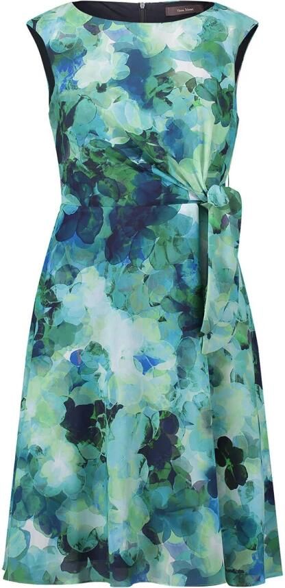 Vera Mont jurk met all over print en plooien groen blauw