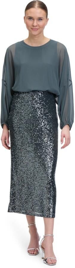 Vera Mont Pailletten Midi Rok met Elastische Taille Gray Dames - Foto 4