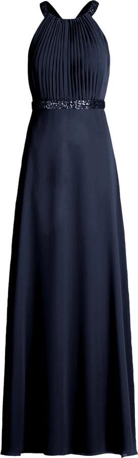 Vera Mont satijnen halter maxi jurk met open rug donkerblauw - Foto 3