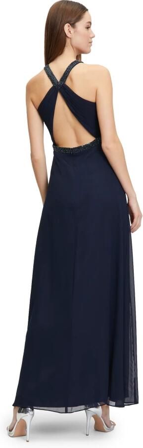 Vera Mont satijnen halter maxi jurk met open rug donkerblauw - Foto 2