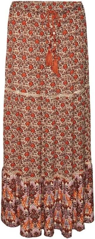 VERO MODA rok VMBANI met all over print roodbruin ecru
