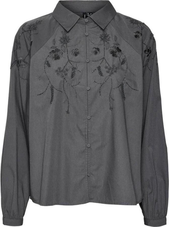 Vero Moda Geborduurde Shirt Asfalt Zwart Black Dames