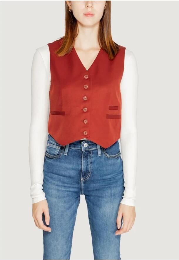 Vero Moda Rode Mouwloze Knoop Gilet Herfst Winter Red Dames