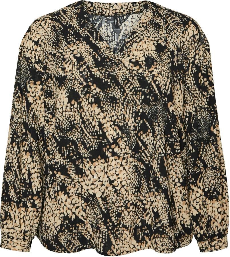 VERO MODA CURVE blouse VMCOFREYA met all over print bruin zwart