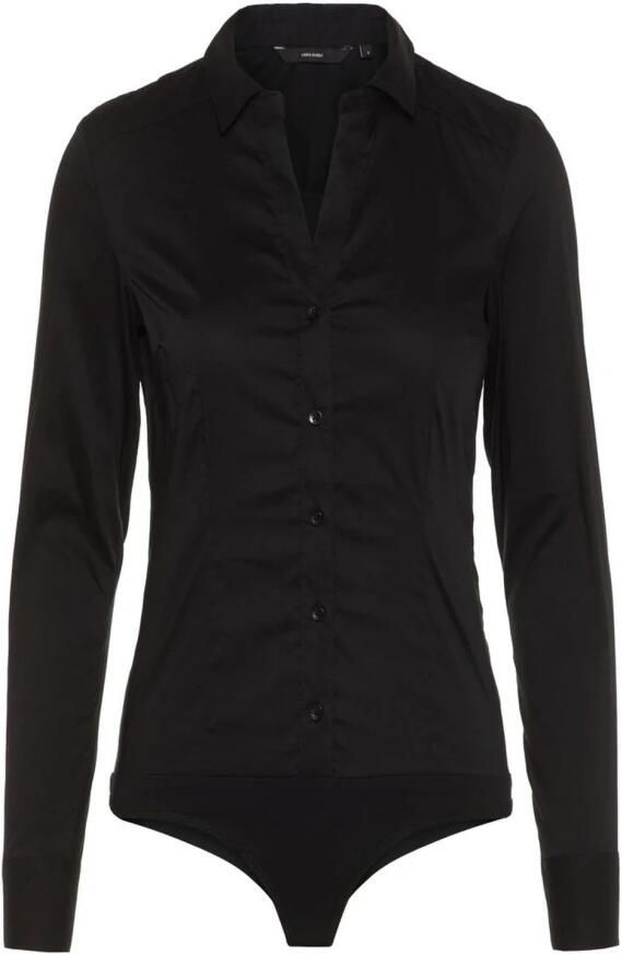Vero Moda Zwarte V-hals Gekraagde Blouse Bodysuit Black Dames