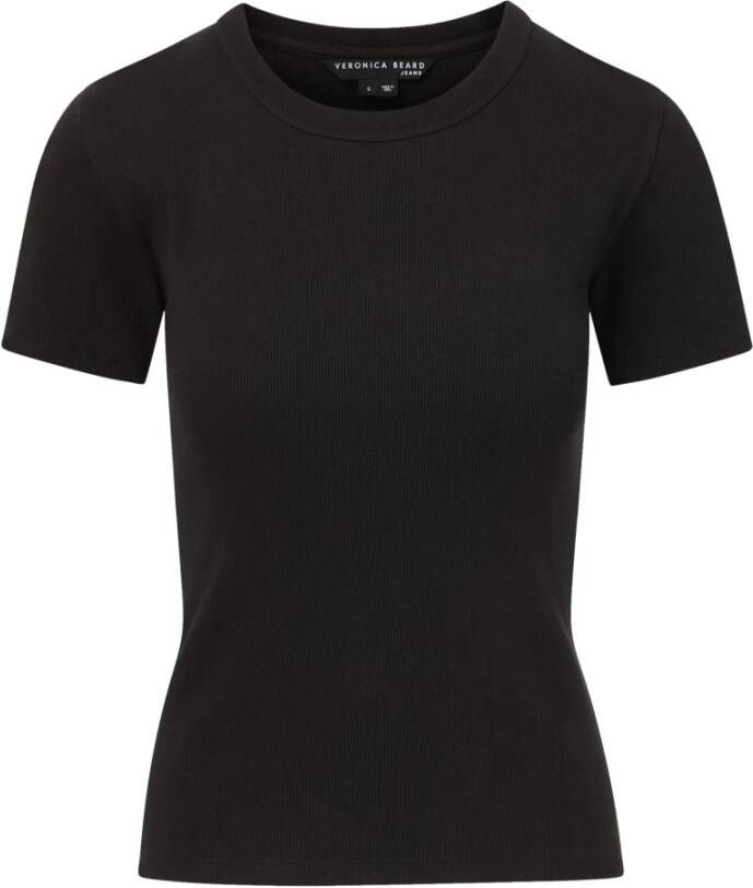 Veronica Beard Zwart Geribbeld T-shirt met Gebogen Halslijn Zwart Dames
