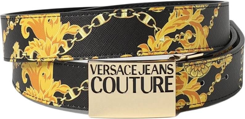Versace Jeans Couture Zwart Barok Patroon Riem met Metalen Logo Gesp Black Heren