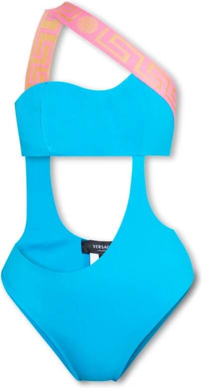 Versace Asymmetrische One-Shoulder Badpak Blue Dames