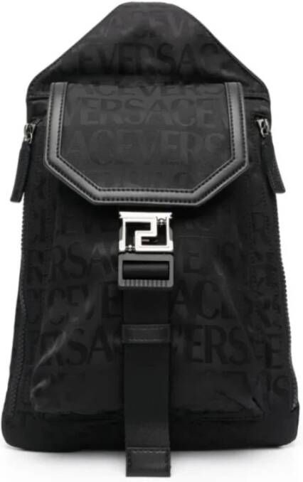 Versace Canvas Logo Print Crossbody Tas Black Heren