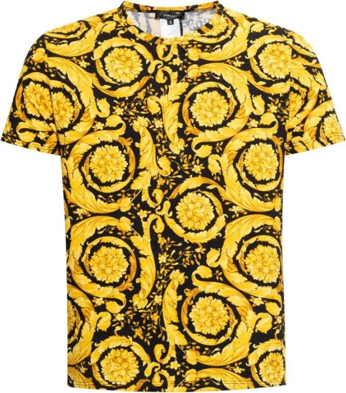 Versace Katoenen Stretch T-shirt met Print Yellow Heren