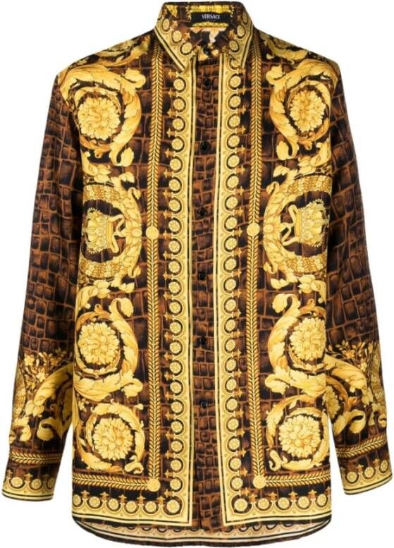 Versace Baroccodile Zijden Overhemd Geel Heren