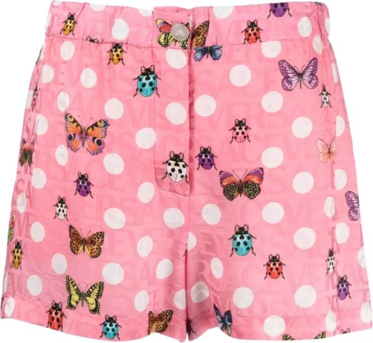 Versace Multicolor Zijden Shorts met Vlinders Lieveheersbeestjes Print Multicolor Dames