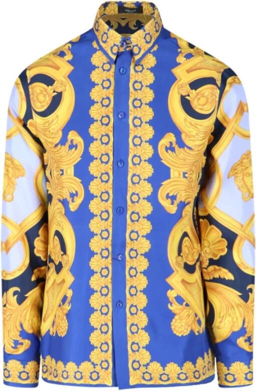 Versace Bedrukt satijnen shirt Blauw Heren