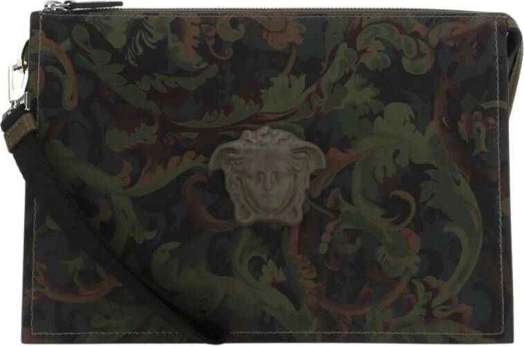 Versace Bedrukte lederen koppeling Zwart Heren