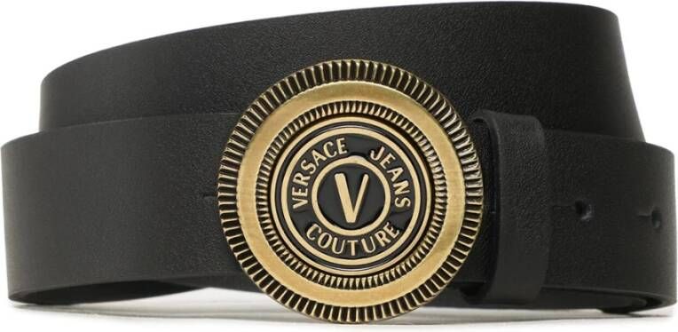 Versace Jeans Couture Zwarte leren riem met logogesp Multicolor