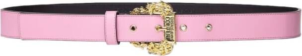 Versace Jeans Couture Smalle leren riem met barokke metalen gesp Pink Dames