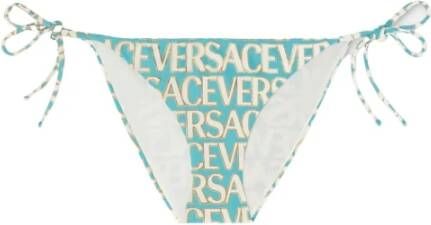 Versace Metallic-Trimmed Allover Bikinibroekje Blue Dames