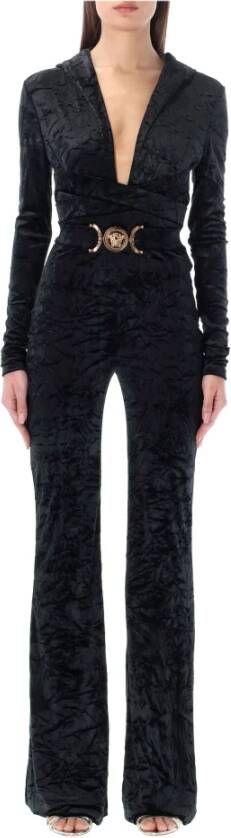 Versace Black Stretch Velvet Jumpsuit Zwart Dames