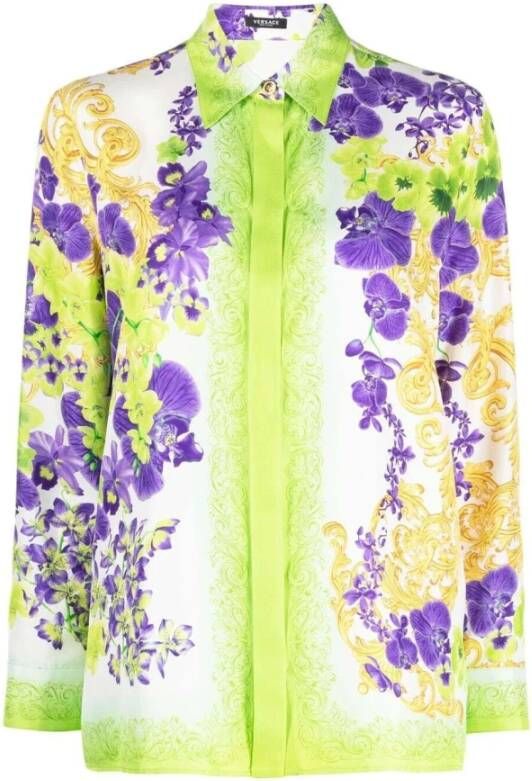 Versace Medusa orchidee zijden overhemd Green Dames