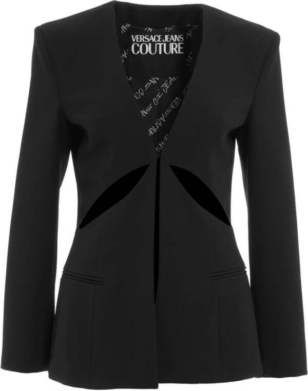 Versace Jeans Couture Winterjas Haaksluiting Effen Kleur Logodetails Black Dames