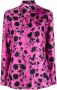 Versace Bloemen Silhouet Zijden Overhemd Roze Dames - Thumbnail 1