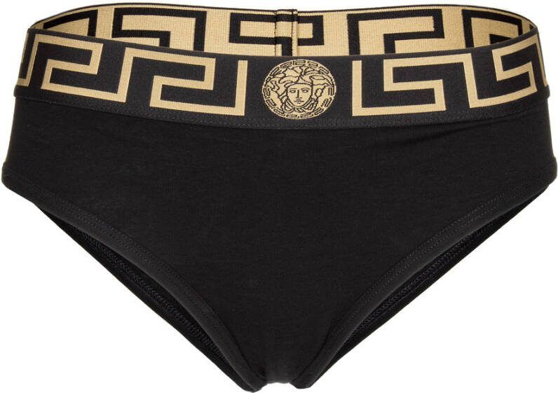 Versace Zwarte Briefs met Grieks Print Black Heren