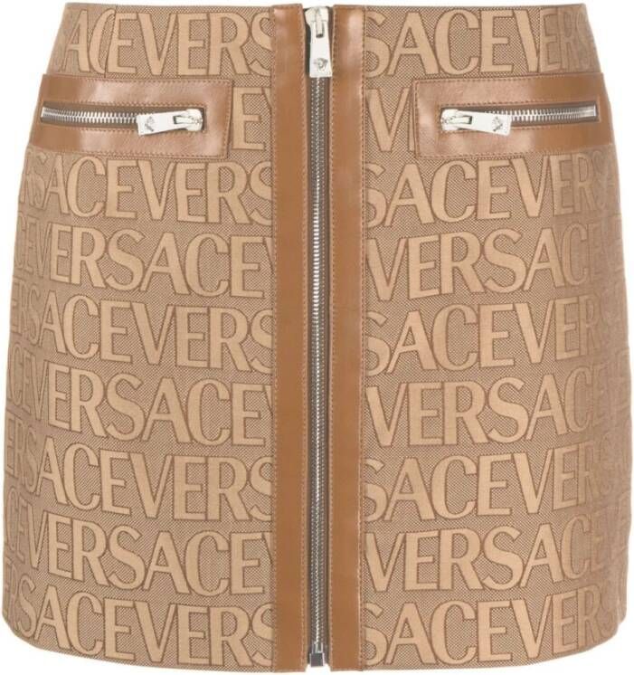 Versace Bruine rok met allover patroon en La Greca print voering Brown Dames