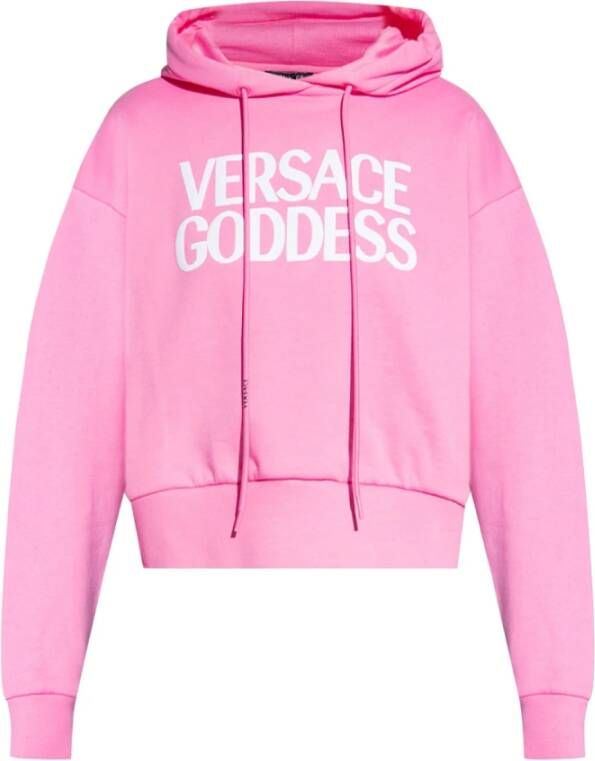 Versace Hoodie Goddess Sweatshirt Kort Logo Pink Dames