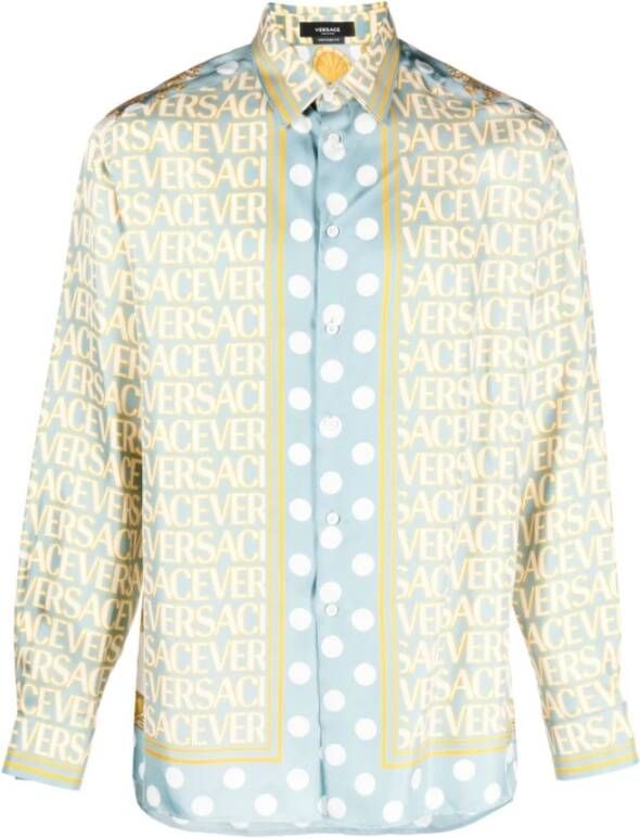 Versace Informeel overhemd met `Baroque` stippen Blue Heren