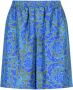 Versace Elastische Barok Zijden Shorts Blauw Heren - Thumbnail 3