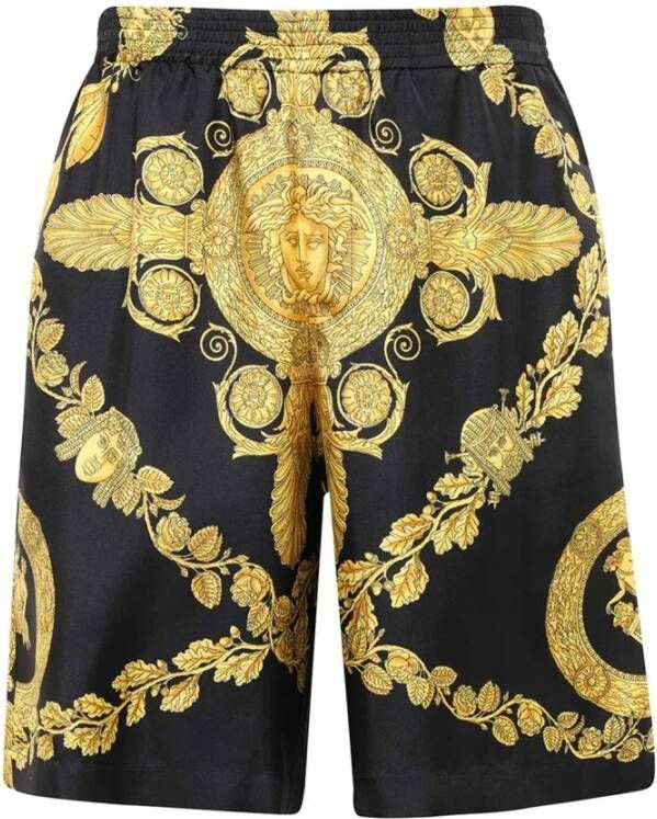 Versace Luxe zwarte zijden shorts met trekkoord in de taille Black Heren